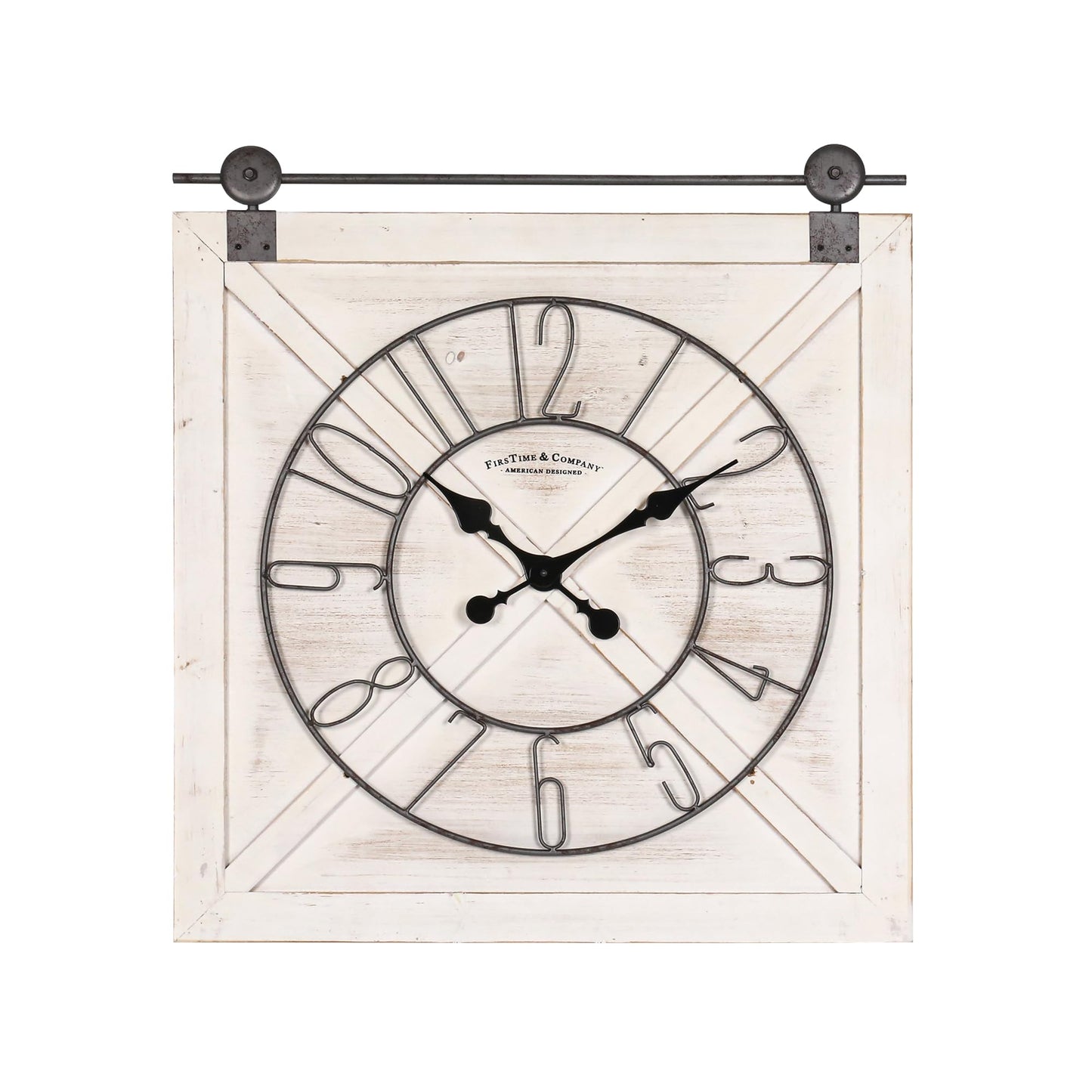 Oakrain Rustic Large Wall Clock, Classic Vintage Hanging Clock, Silent Non-Ticking Square Wall Clock for Living Room Bedroom Office, Numeral, Distressed White, 27''x29''