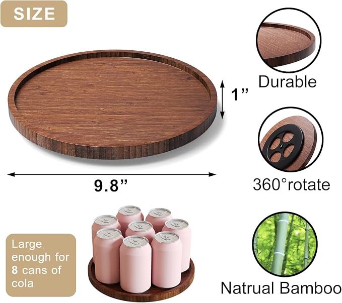VERTORGAN Lazy Susan Organizer for Kitchen,Bamboo Turntable for Cabinet,Pantry,Vanity,Middle(Brown)