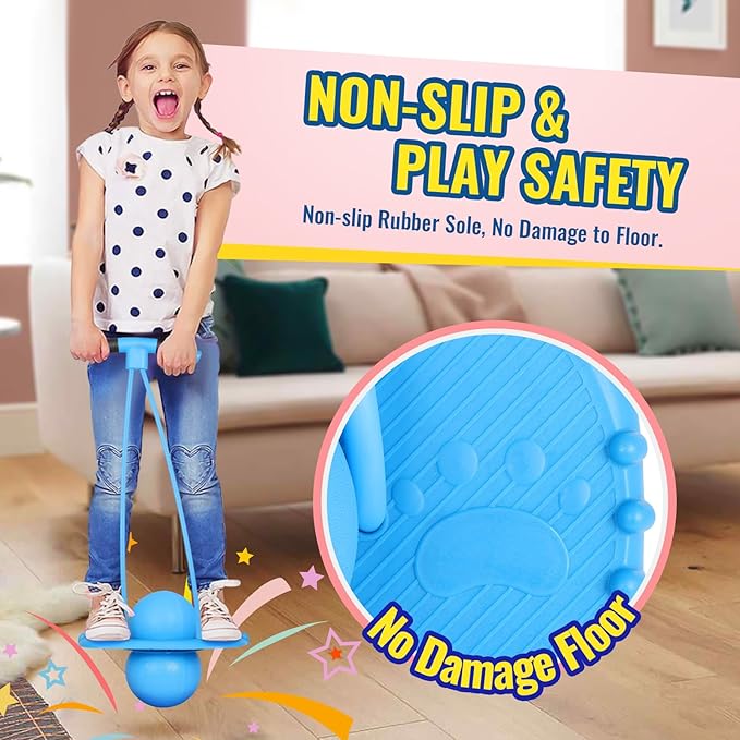 FAHKNS Pogo Ball for Kids - Sturdy Pogo Stick Alternative๏ผJumping Toy for Ages 4-12 with Handle๏ผSafe Hopper Ball for Outdoor Play, Boys & Girls