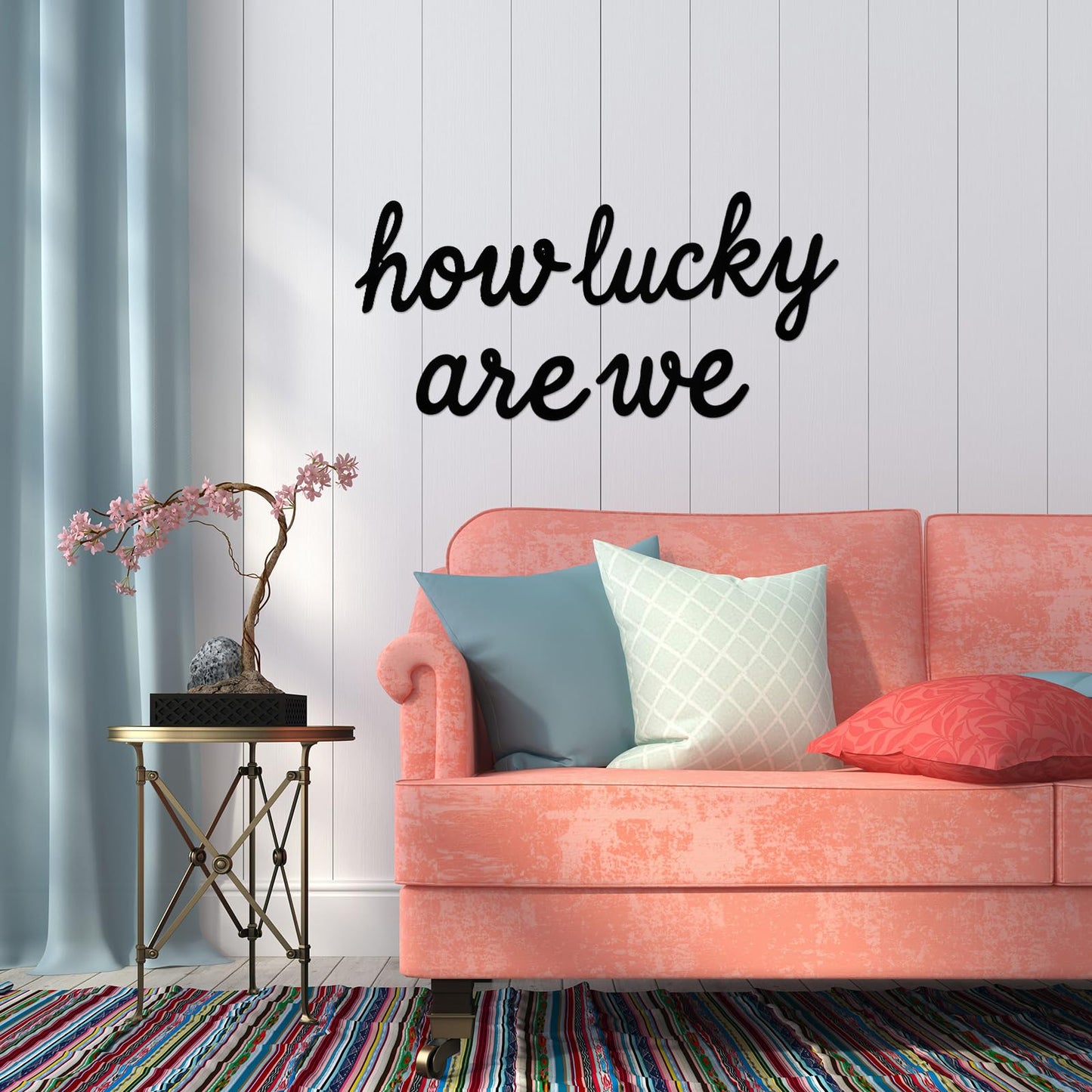 Pelopy How Lucky Are We Metal Wall Art Decor Black Minimalist Metal Sign Home Decor Letter Sign Blessed Letter Wall Art for Living Room Hallway Entryway Farmhouse Family Gifts