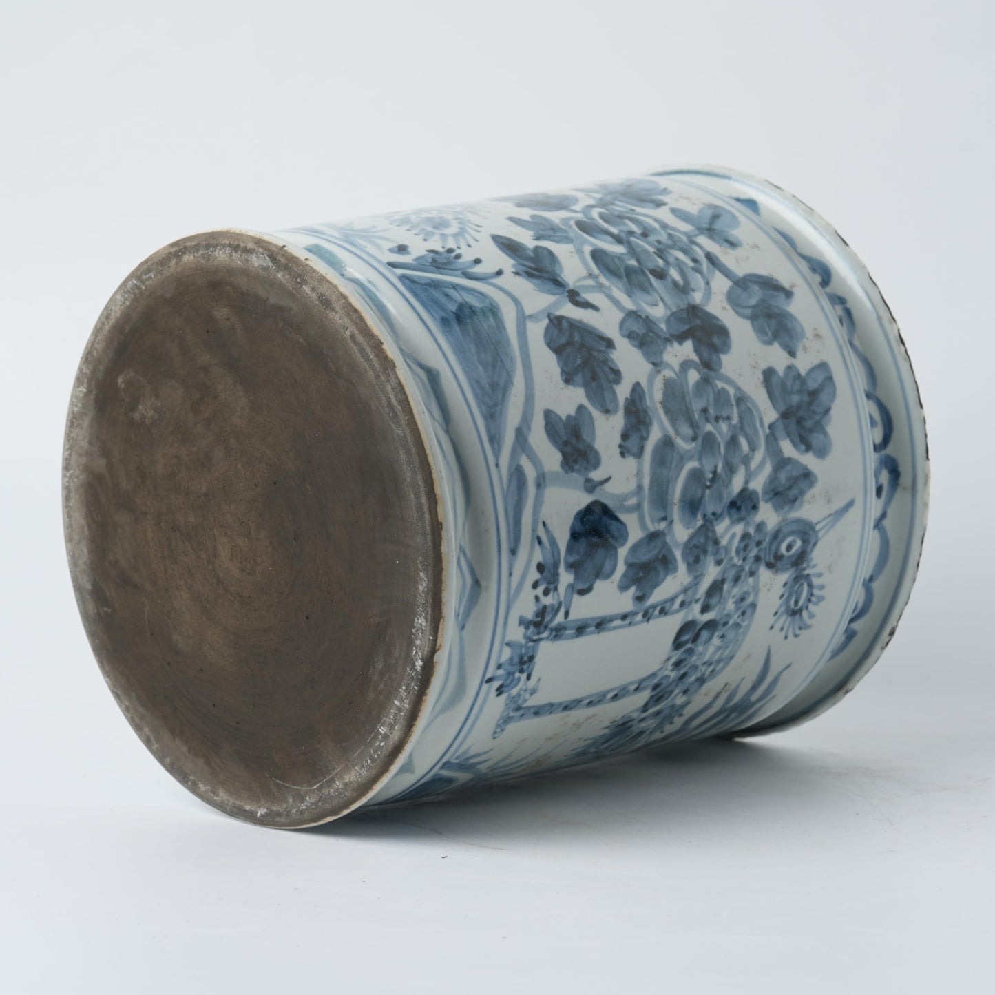 Antique Hand-Painted Flower and Bird Porcelain Pen Holder Old Style Ceramic Planter 9.7 Inch Large Plants Vase Blue & White Porcelain Silla Flower Plant Pots (Sky Blue)