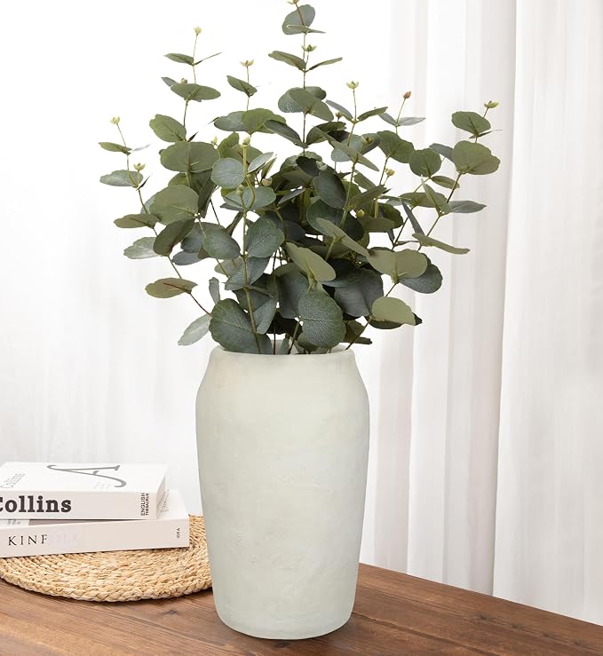 Briful Rustic Vintage Ceramic Vase, 11.8'' Farmhouse Table Decor with Wide Mouth, Large Decorative Vase for Home Decor, Living Room, Entryway & Shelf Styling, Beige