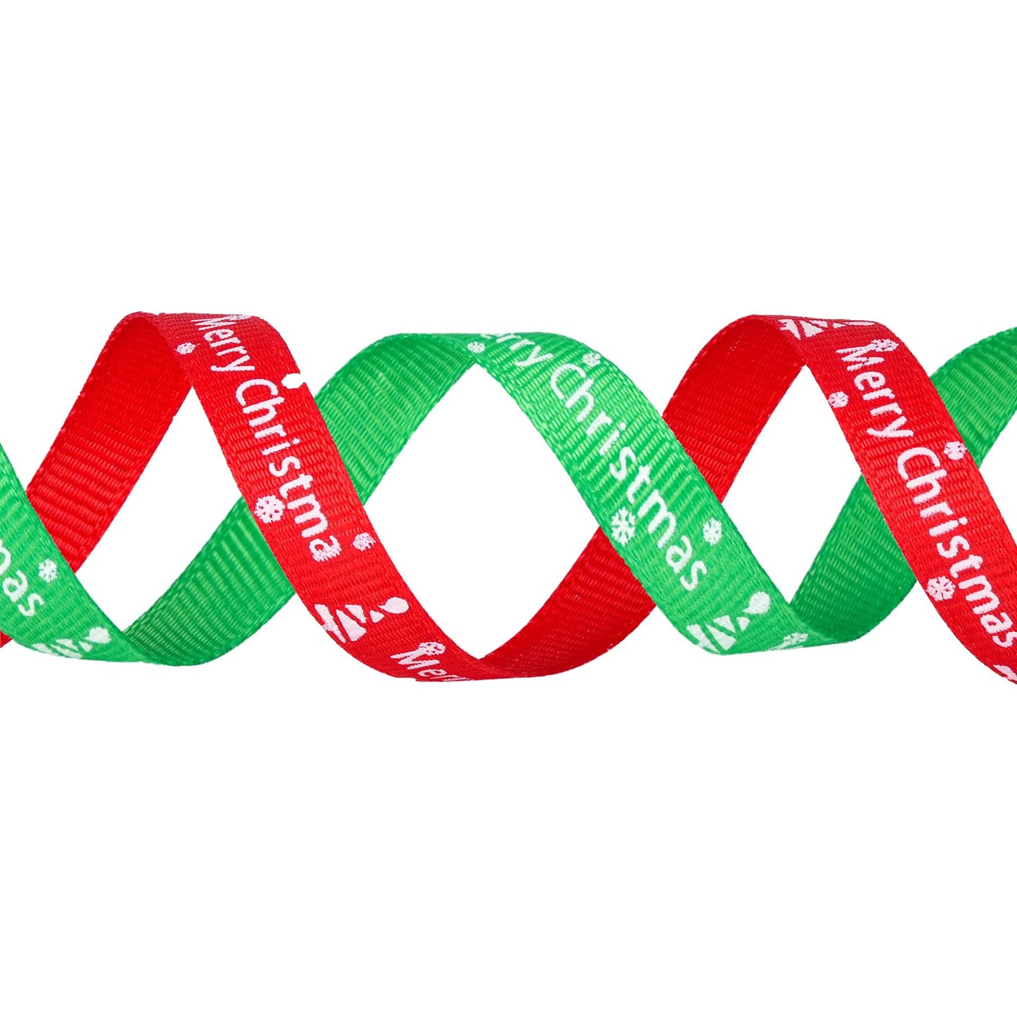 Merry Christmas Ribbon 3/8 Inch, 25 Yards/Roll x 2 Rolls Trees and Snowflakes Prints Grosgrain Ribbons for Gift Wrapping Bows Holiay Party Decorations.(red + Green)