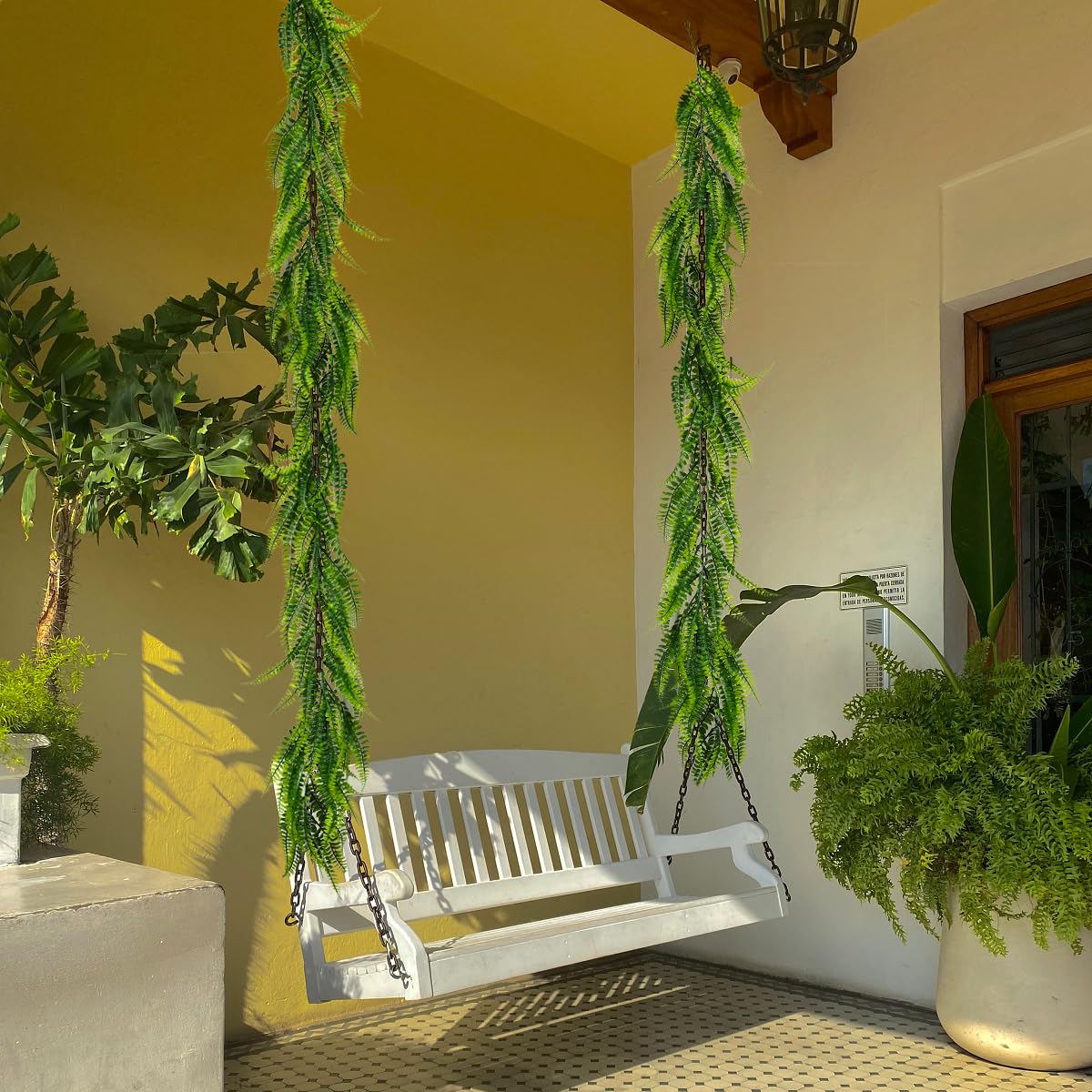 RECUTMS 2pcs Artificial Hanging Boston Ferns Garland Fake Hanging Plant 6 FT Greenery Leaves Ivy Garland Faux Ferns Fake Vines for Spring Outdoor Indoor Home Garden Party Wall Easter Decor