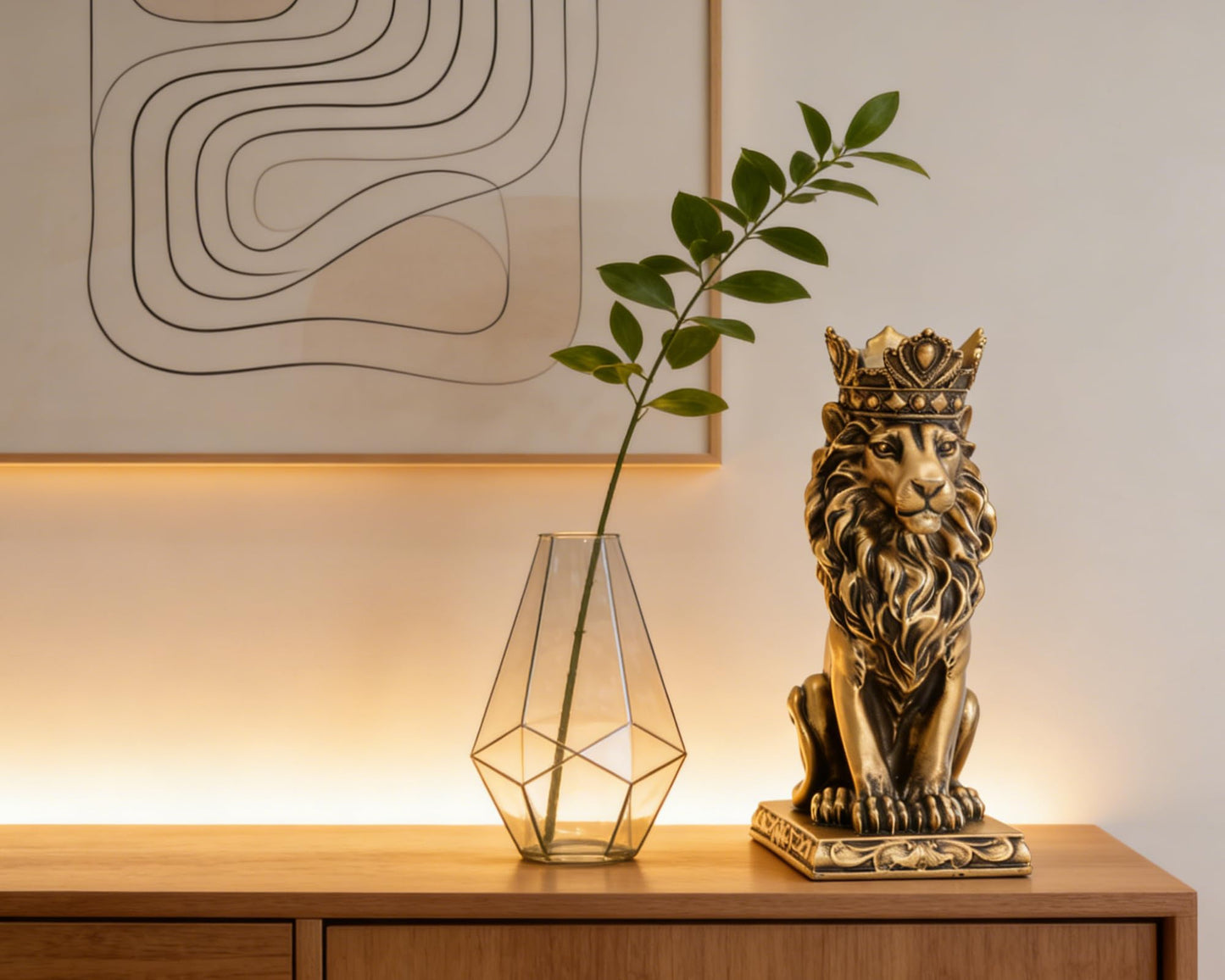 AMOIENSIS Retro Crown Lion Statue Home Decor Sculpture for Living Room, Office, 9 Inch Regal Figurine Strength Symbol Gift for Leos & Lion Enthusiasts