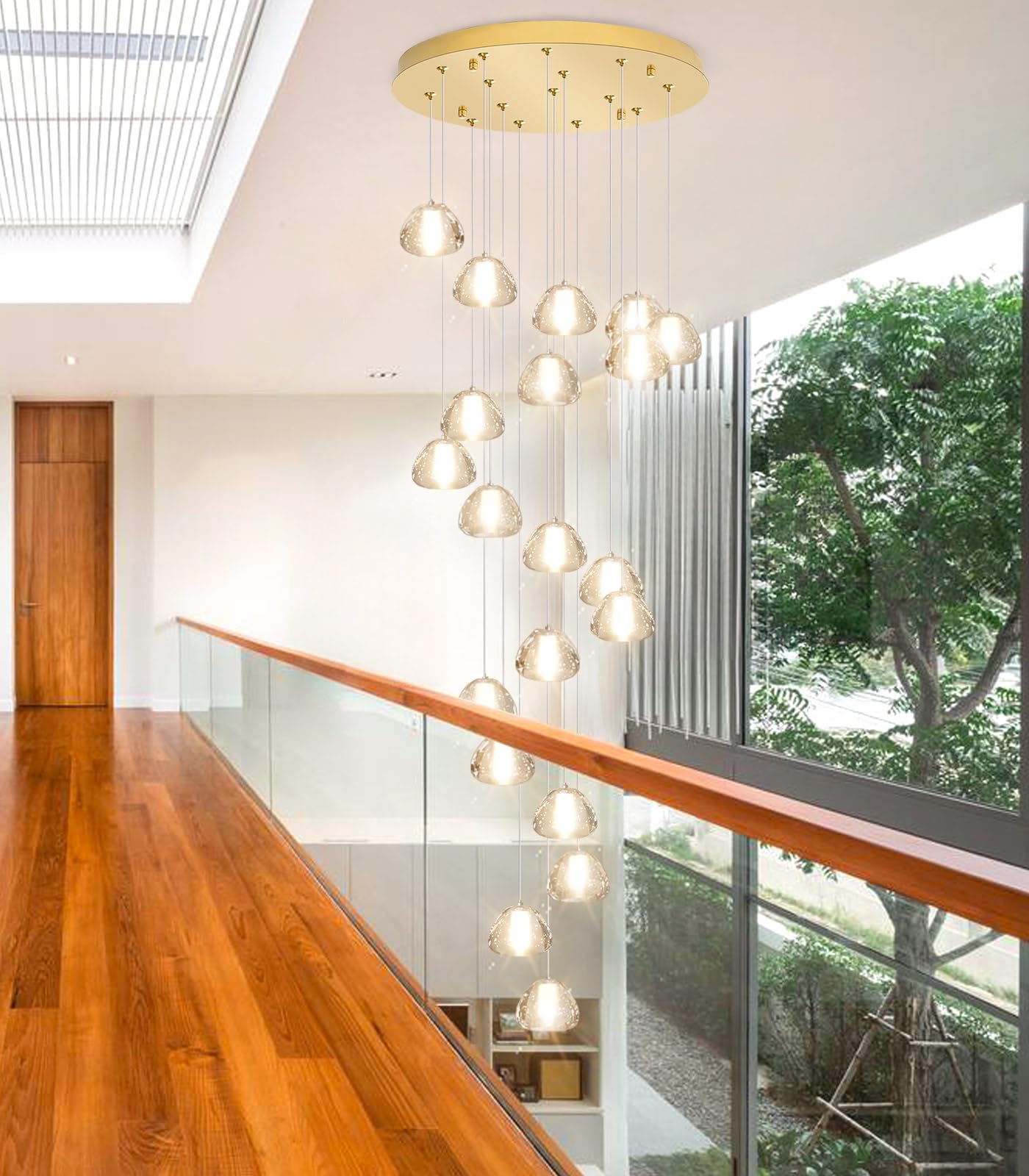 dolria Gold Modern Crystal Chandelier for Staircases 157" Long Adjustable Ceiling Light for Entrance 3000K LED Hanging Lighting Living Room Hallway Entryway