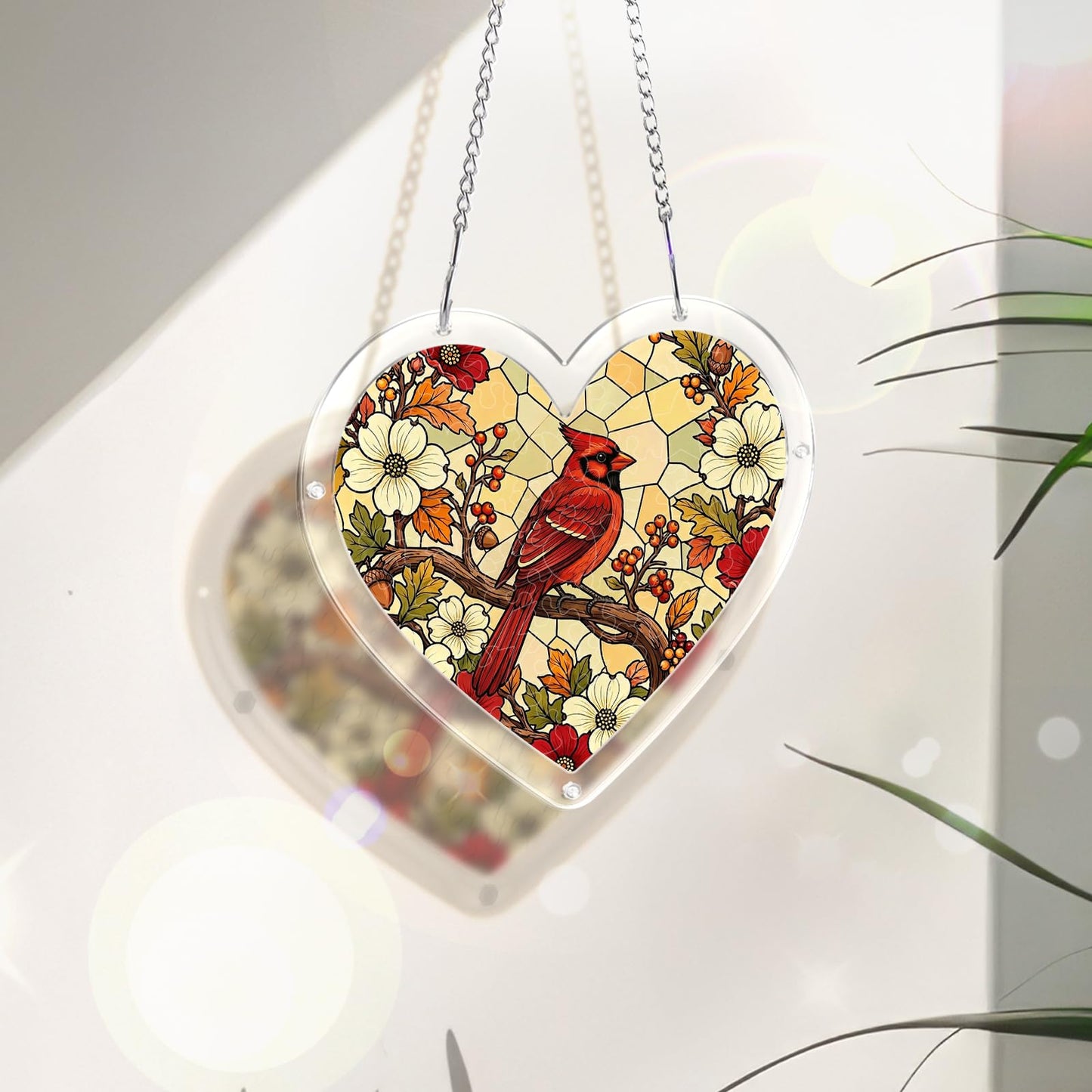 UNIQGIFTS Acrylic Puzzle Suncatcher, Cardinal Heart Sun Catchers Puzzle for Window Hanging, DIY Craft Puzzles for Adults, Ideal Gift for Women, Men, Wife, Mom, Home & Garden Decor, 7.4 in