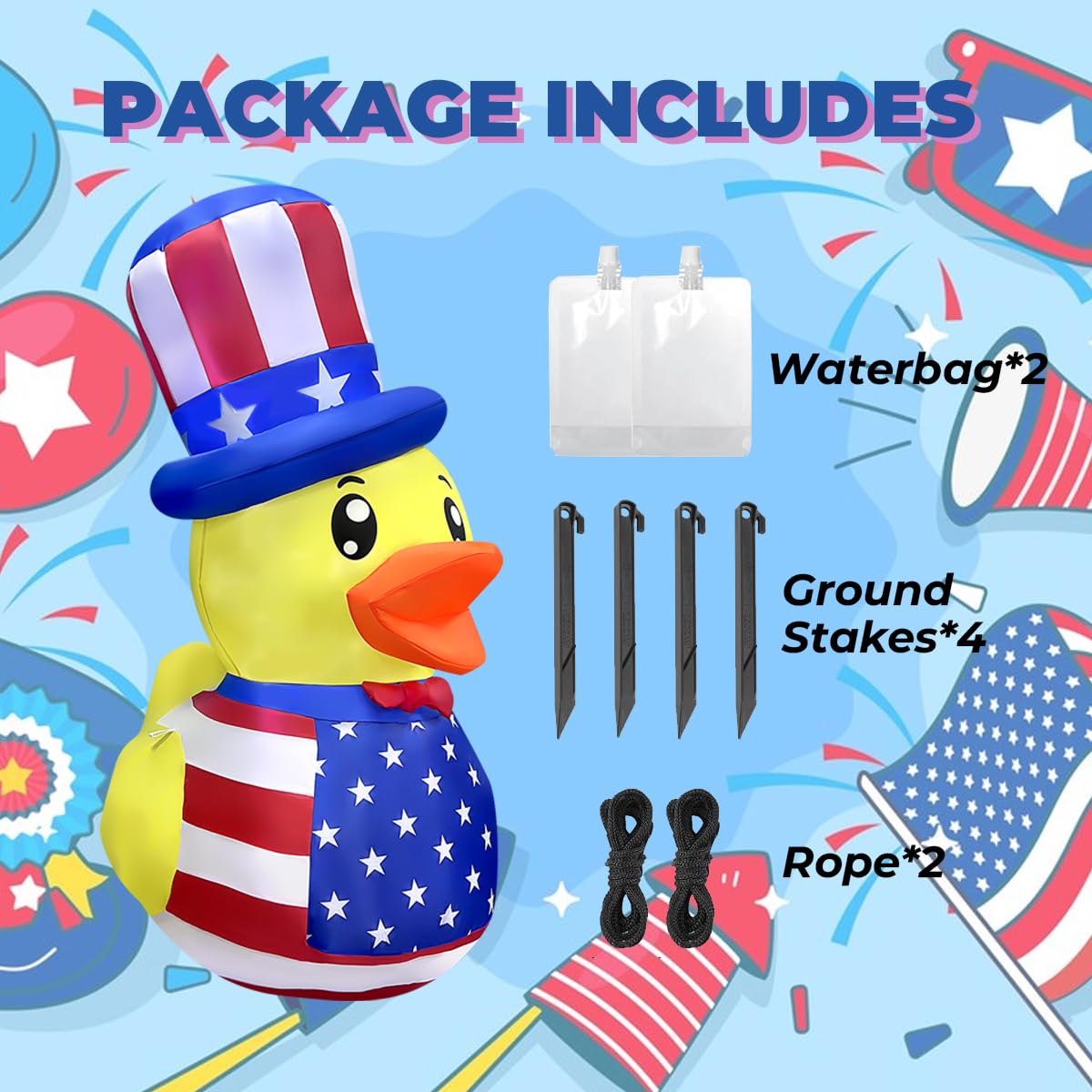 5FT Patriotic Independence Day 4th of July Inflatable Duck Decorations Outdoor Decor with Built-in LED Lights Blow Up Yard Decoration for Holiday Patriotic Party