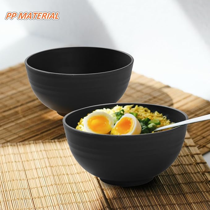 Unbreakable Soup/Wheat Straw Cereal Bowls - Microwave & Dishwasher Safe Soup and Salad Bowls, Set of 8, 26oz, BPA Free, Eco-Friendly for Kitchen Black