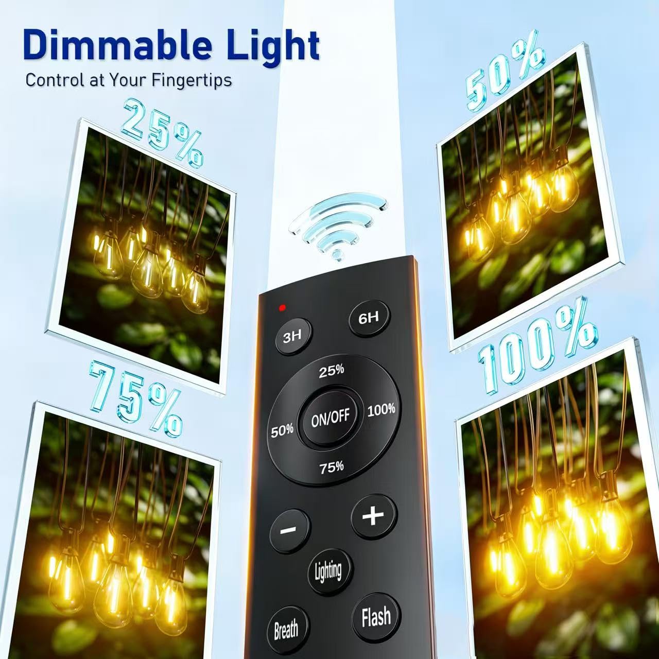 Sikitul Outdoor String Lights 50FT with 18+1 Shatterproof LED Bulbs, Remote Control Dimmable Patio Lights, Waterproof Hanging Edison Light for Backyard Garden Pergola, Timer & 3 Modes