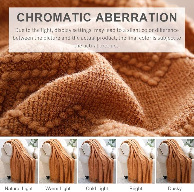 BOURINA Almond Throw Blanket 50x60 Inches Throw Textured Solid Soft Sofa Couch Decorative Knit Blanket