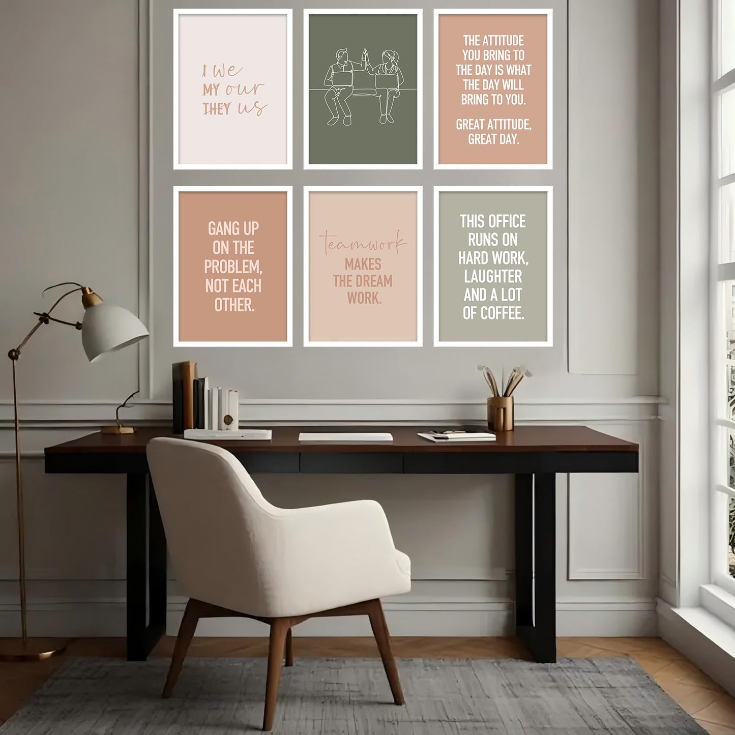 6Pcs Inspirational Office Wall Art Teamwork Motivational Wall Decor Positive Affirmations Uplifting Quotes Canvas Posters prints for Bedroom Office Workplace Home Decoration 8x10in Unframed