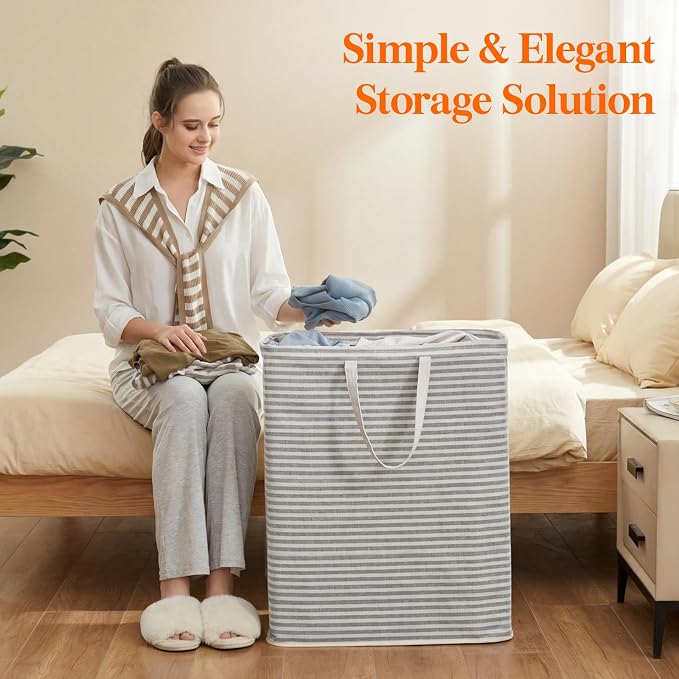 Lifewit 125L Large Collapsible Laundry Hamper, Tall Foldable Dirty Clothes Baskets Waterproof, Freestanding Design with Easy Carry Handles in Dorm Bedroom Bathroom College, Grey