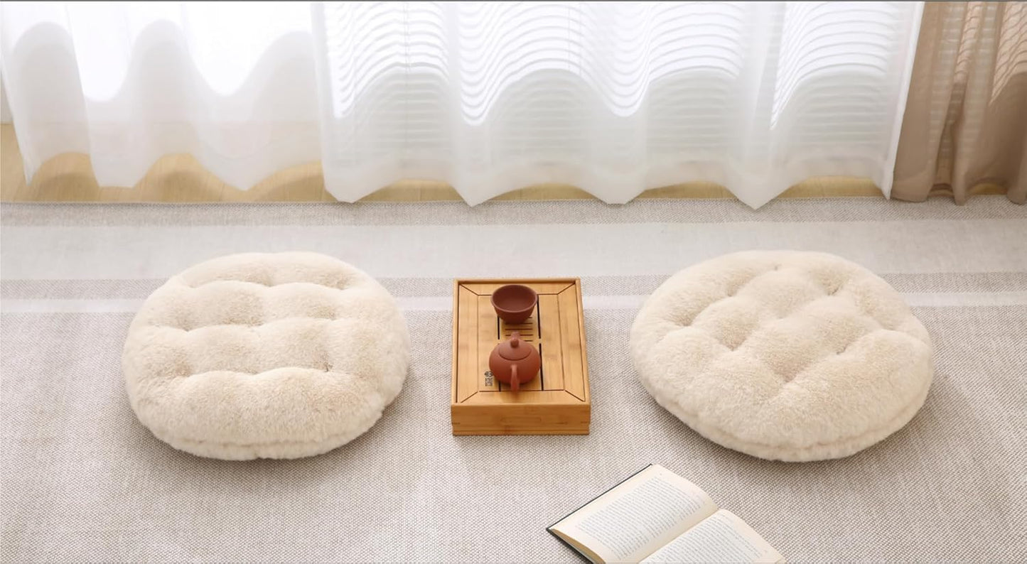 Volple Large Floor Pillow Meditation Cushion Round Floor Cushions for Adults,Luxury Faux Fur Thick Floor Pillows for Sitting Put in Living Room Balcony Outdoor Tatami(Beige)