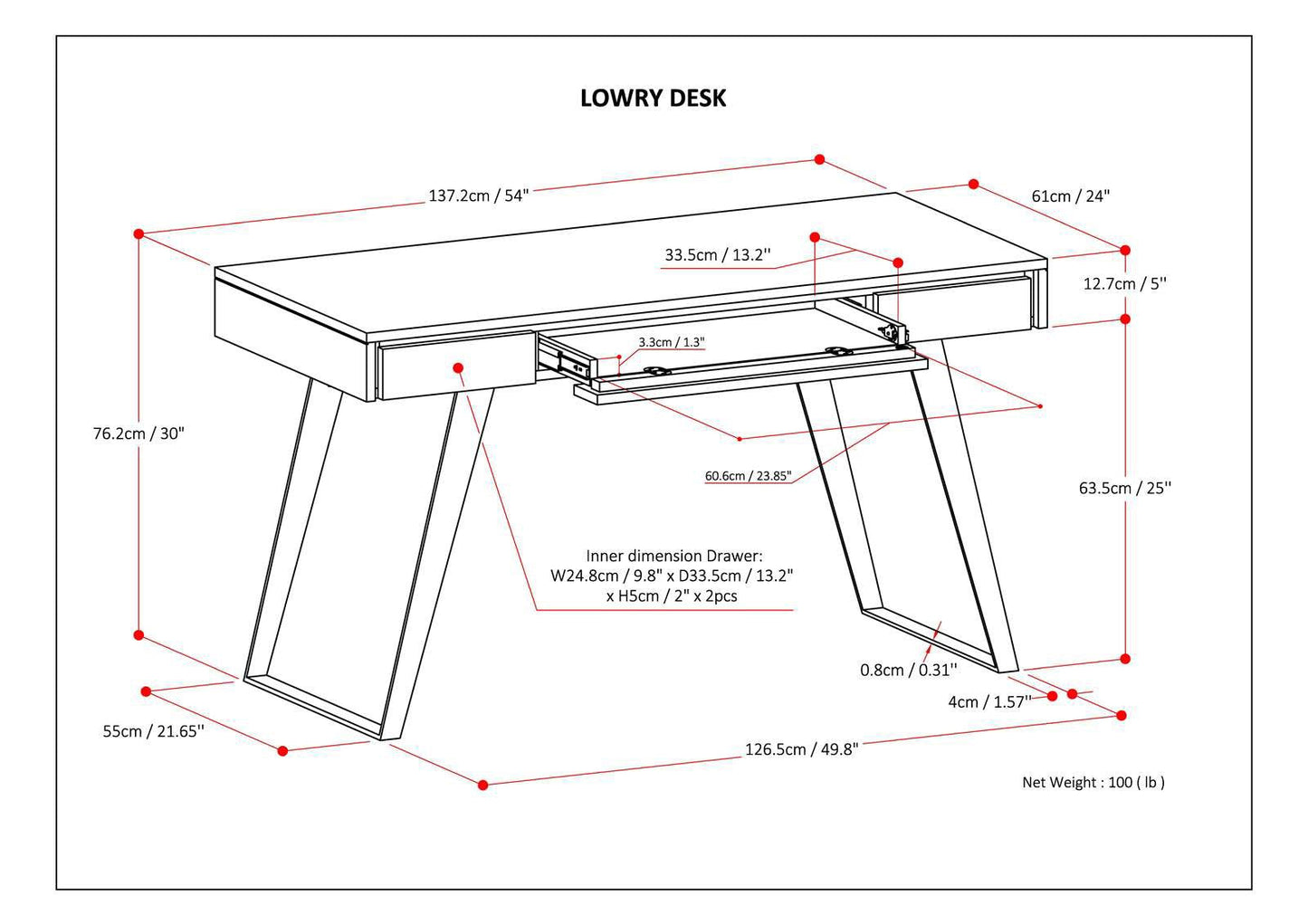 SIMPLIHOME Lowry Desk - 54 Inch Wide Solid Acacia Wood and Metal Writing Desk in Distressed Golden Wheat, Modern Industrial Home Office Computer Table with 2 Drawers and Flip-Down Keyboard Tray