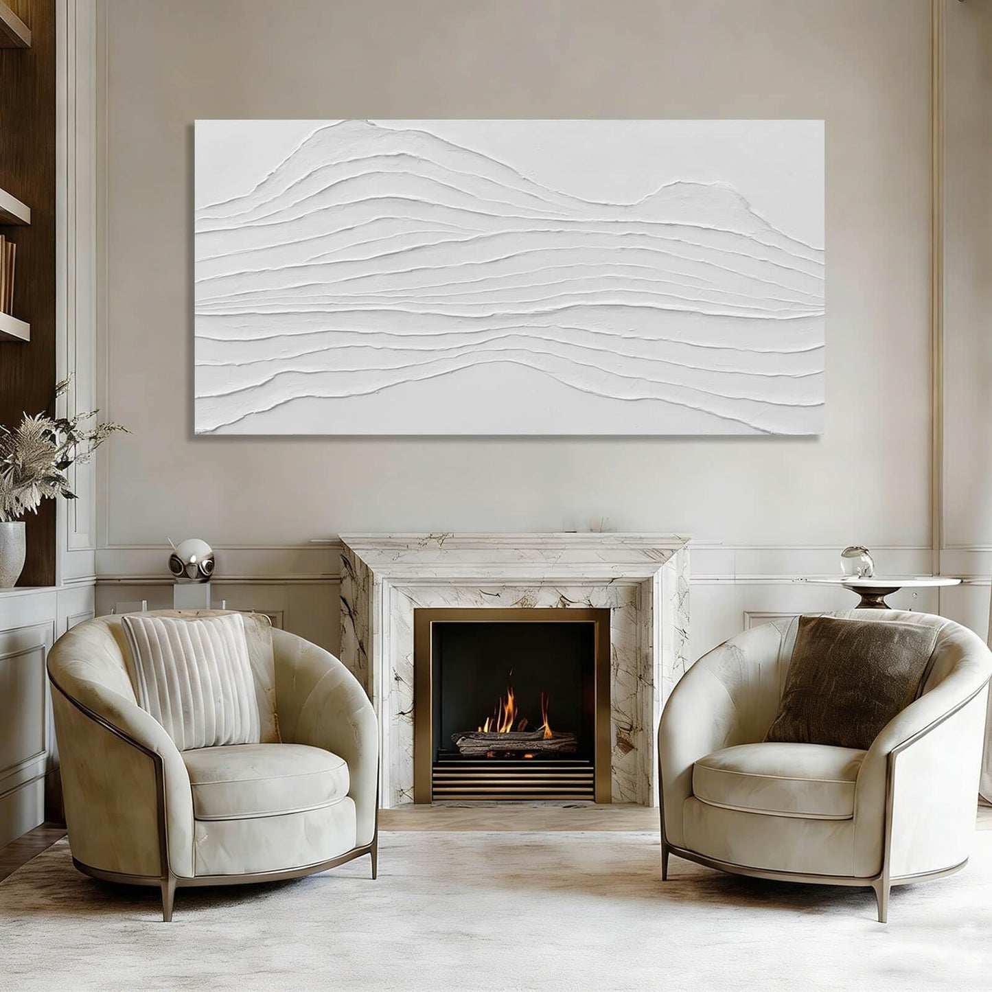 GAIDUOMAI Large Abstract Wall Decor White Line Wall Art Textured Minimalist Poster Contemporary Wall Painting for Living Room Office Bedroom 29"x 58" Hallway Decor