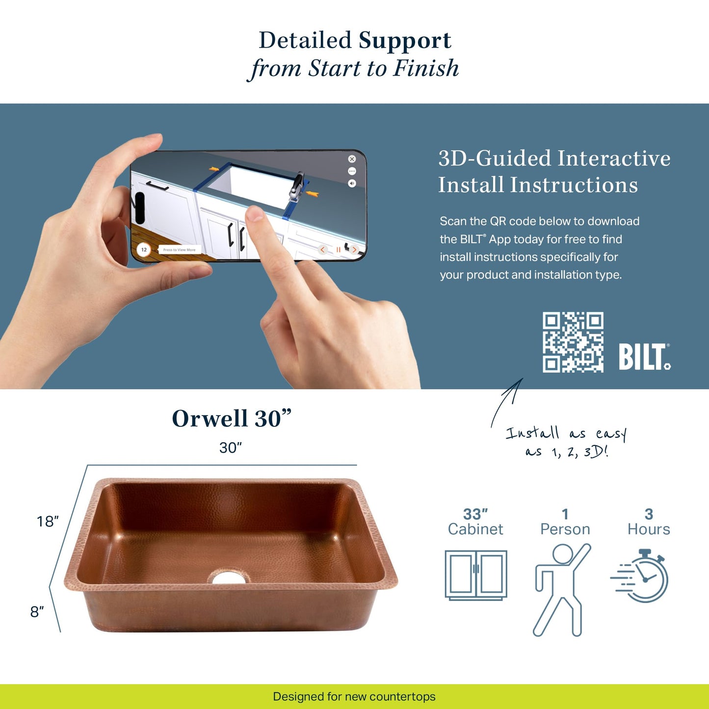 Sinkology Orwell 30 Inch Undermount Copper Kitchen Sink Single Bowl – Handcrafted Solid Pure Copper, Hand-Hammered Finish, Includes Bottom Grid, Drain, & Care Kit, Fits 33 Inch Cabinet