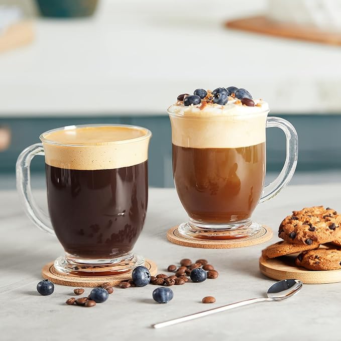 Mfacoy Glass Coffee Mugs Set of 4, Clear Large Coffee Mug 15 Oz With Handles for Hot Beverages, Clear Mugs for Tea, Cappuccino, Latte, Espresso Coffee, Juice, Glass Coffee Cups