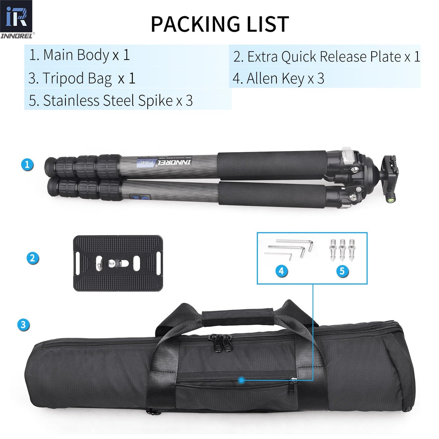 INNOREL Carbon Fiber Tripod for Hunting, 360° Large Ball Head(2.17"), with Arca Swiss Dovetail Mount, 70" Hevy Duty Stable Tripod for Photography and Outdoors, Max Load 77lb/35kg, P364C