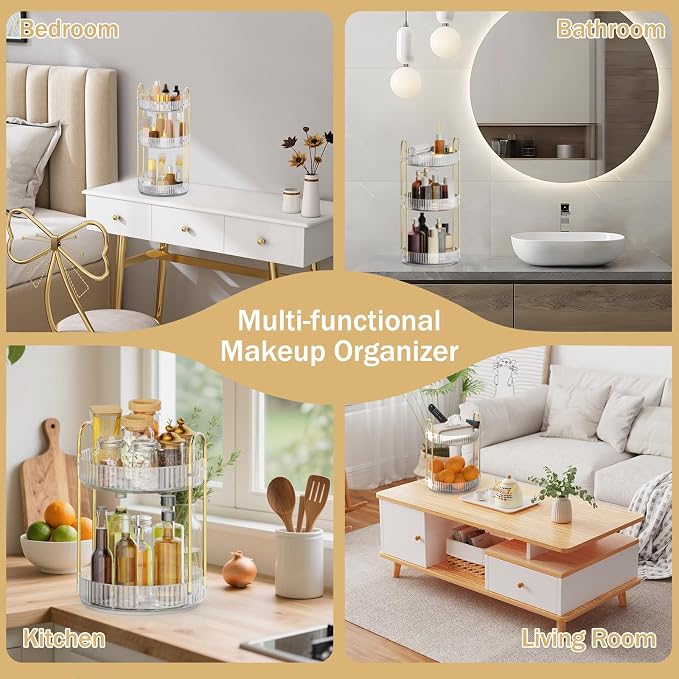 MOKANI 360 Rotating Makeup Organizer for Vanity, 3 Tier Adjustable Perfume Organizer for Dresser, Multi-Function Spinning Cosmetics Skincare Storage for Bedroom, Dresser, Countertop, Clear