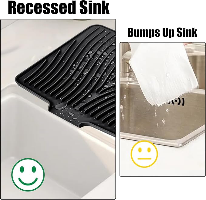 TIKNIK Silicone Dish Drying Mat for Kitchen Counter - Heat Resistant & Non-Slip Dish Drain Pad with Built-In Drain, Dishwasher Safe, Quick-Dry, Hangable & Roll-Up for Storage, Black-1pc, 20" x 15"