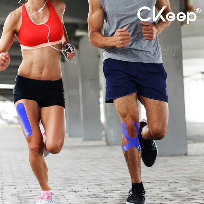 CKeep 4 Rolls Kinesiology Tape, Original Cotton Elastic Athletic Tape, 20 Precut 10" Strips Each, Blue, Ideal for Muscle Support & Injury Prevention