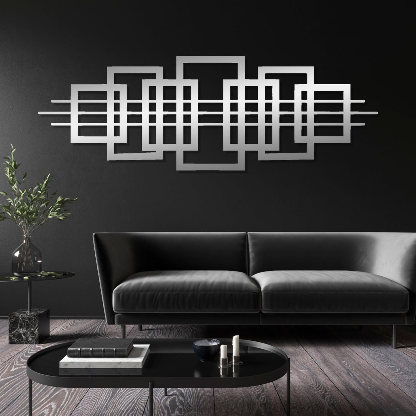 Square Metal Wall Art, Luxury Modern Metal Wall Art, Geometric Square Metal Wall Hanging, Abstract Wall Art, Geometric Wall Art, Office Living Room Decor, Housewarming Gift (12"x35"|30x90cm, White)