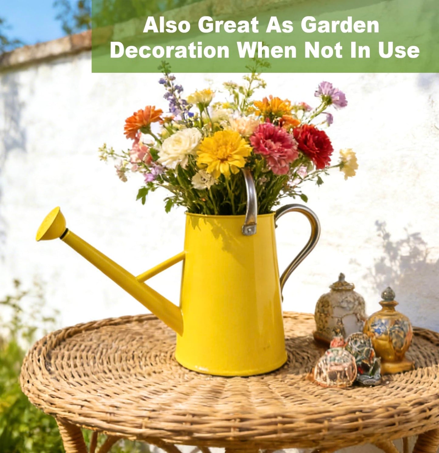 Watering Can for Outdoor&Indoor Plants,1.5 Gallon(5.7L) Metal Watering Can with with Removable Spout,Large Galvanized Steel Garden Flower Water Can Watering Pot with 2 Stainless Steel Handles,Yellow
