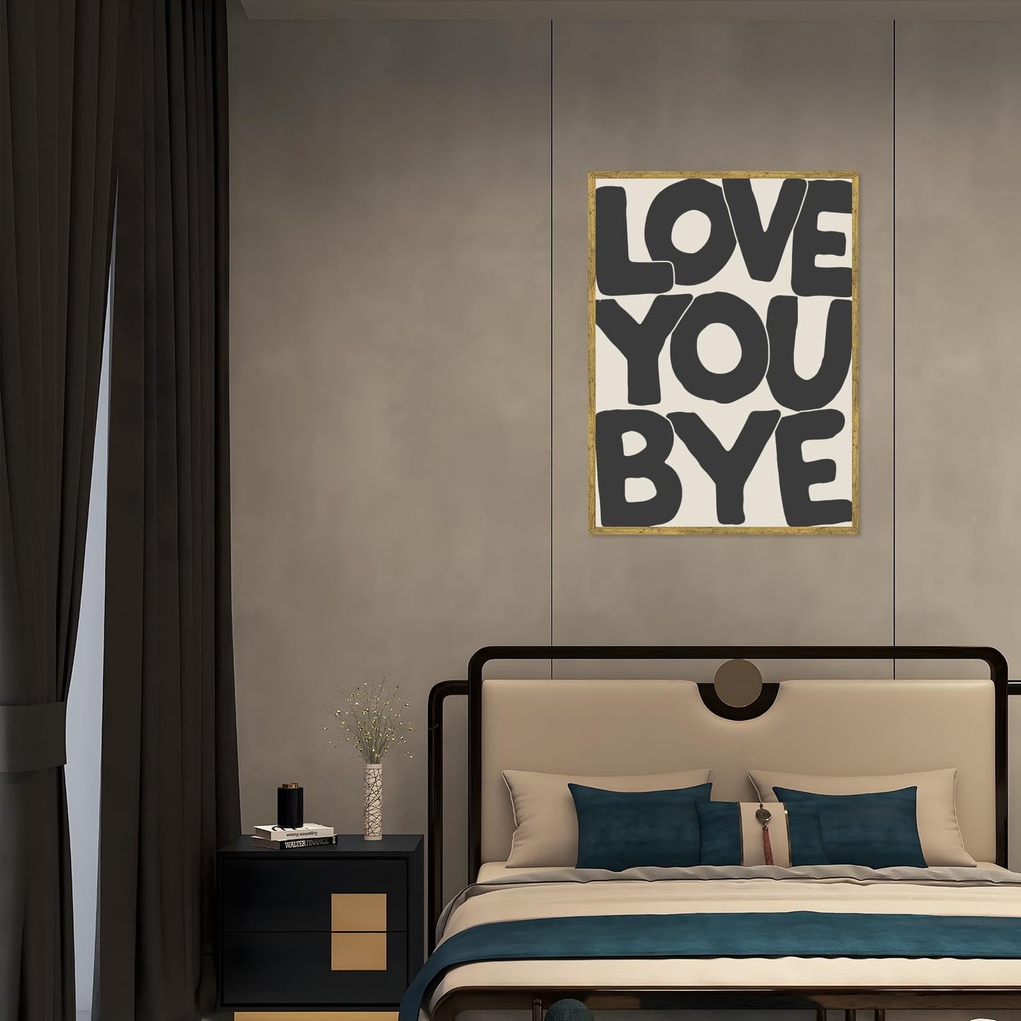 Balsuka Trendy Love You Bye Wall Art Hallway Black Typography Poster Canvas Print Aesthetic Modern Quote Painting Minimalist Romantic Wall Decor for Entryway Bedroom Living Room 8x12inch Golden Frame