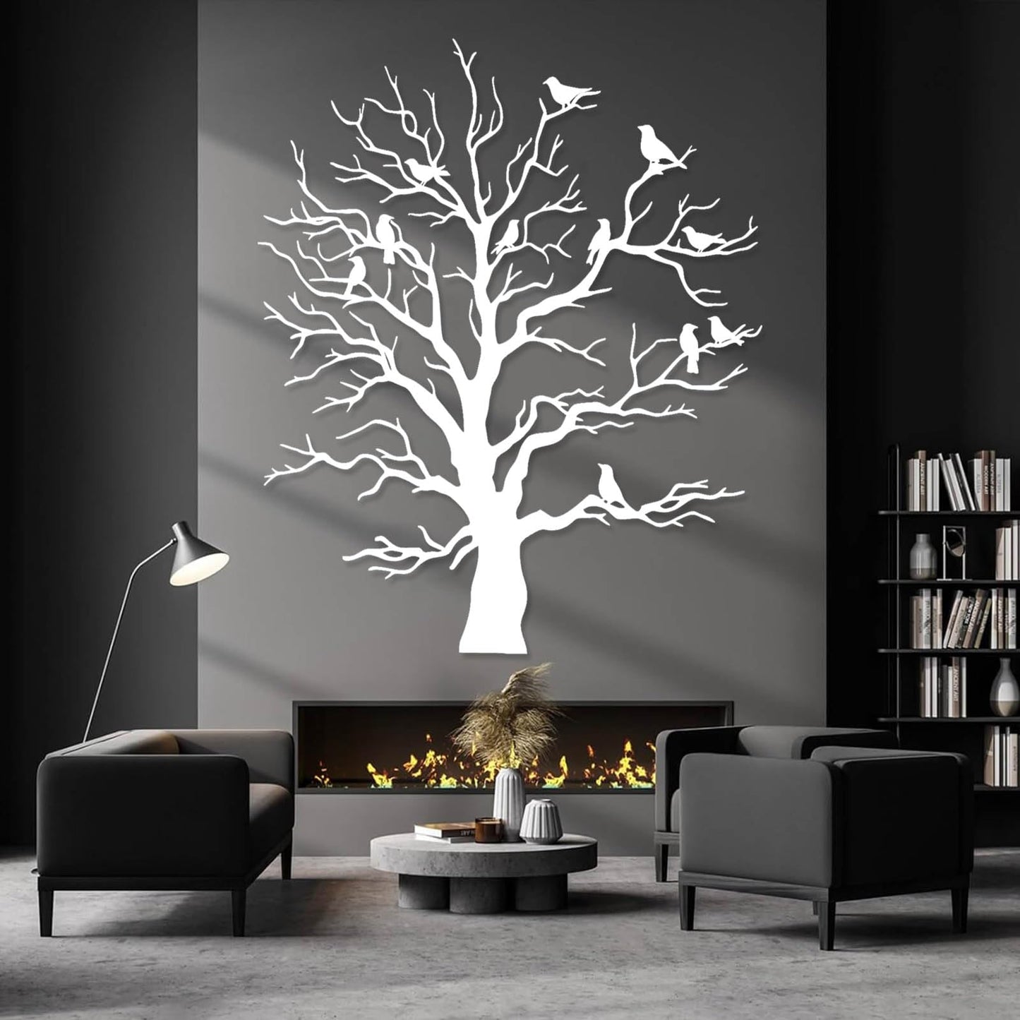 Jogwenu Metal Birds and Branches Wall Decor, Large Tree of Life Metal Wall Art, Bird Wall Decor, Tree Branch Wall Art, Nature Wall Sculpture, Living Room Outdoor Hanging (Black, 24" x 19"/60 x 49cm)