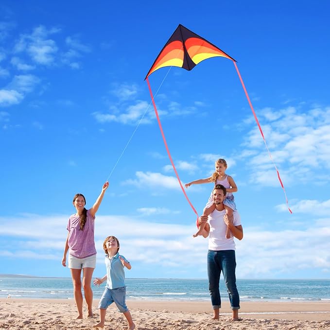Large Delta Kite for Kids & Adults - Easy to Fly Outdoor Kites for Kids Ages 8-10, Perfect for Beach & Family Activities, Includes Line & Handle