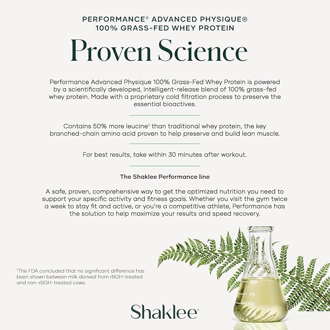 Shaklee - Performance® Advanced Physique® 100% Grass-Fed Whey Protein: Fast-Absorbing Formula - 20g Protein 110 Calories - Chocolate - 20 Servings