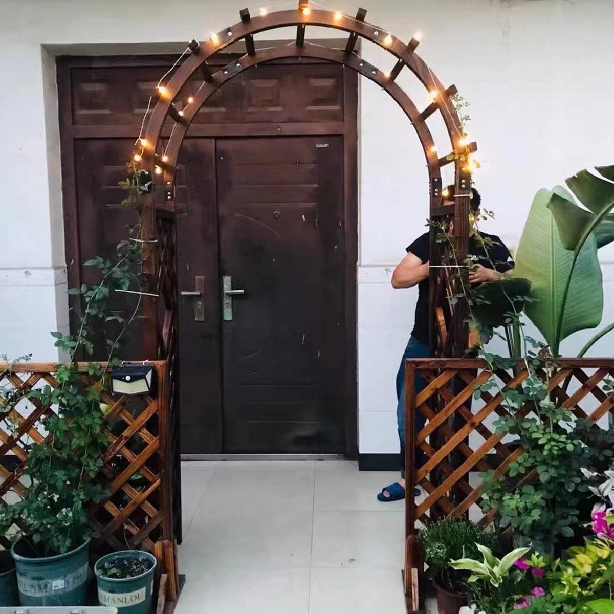Sturdy Garden Arch Trellis Wooden Rose Arbor Arbour 47" X 82.6" /63" X 93" /81.8" X 102.7" Pergola Archway for Various Climbing Plant Backyard Decoration Weather Resistant (Natural 160x50x237cm)