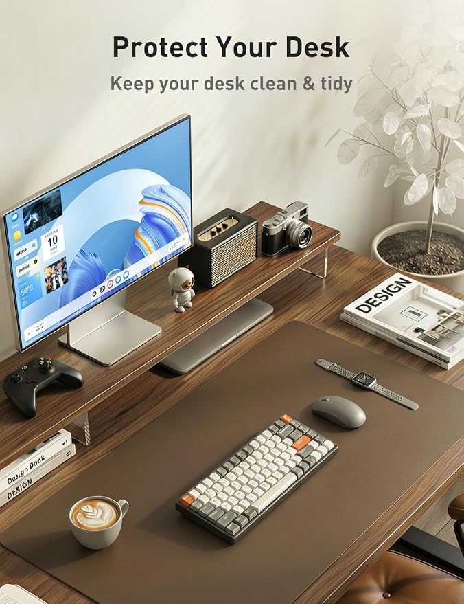 Aothia Faux Leather Desk Mat - Non-Slip PU Leather Desk Blotter, Waterproof Writing Surface, Large Desk Pad for Office & Home (Coffee, 55" x 17")
