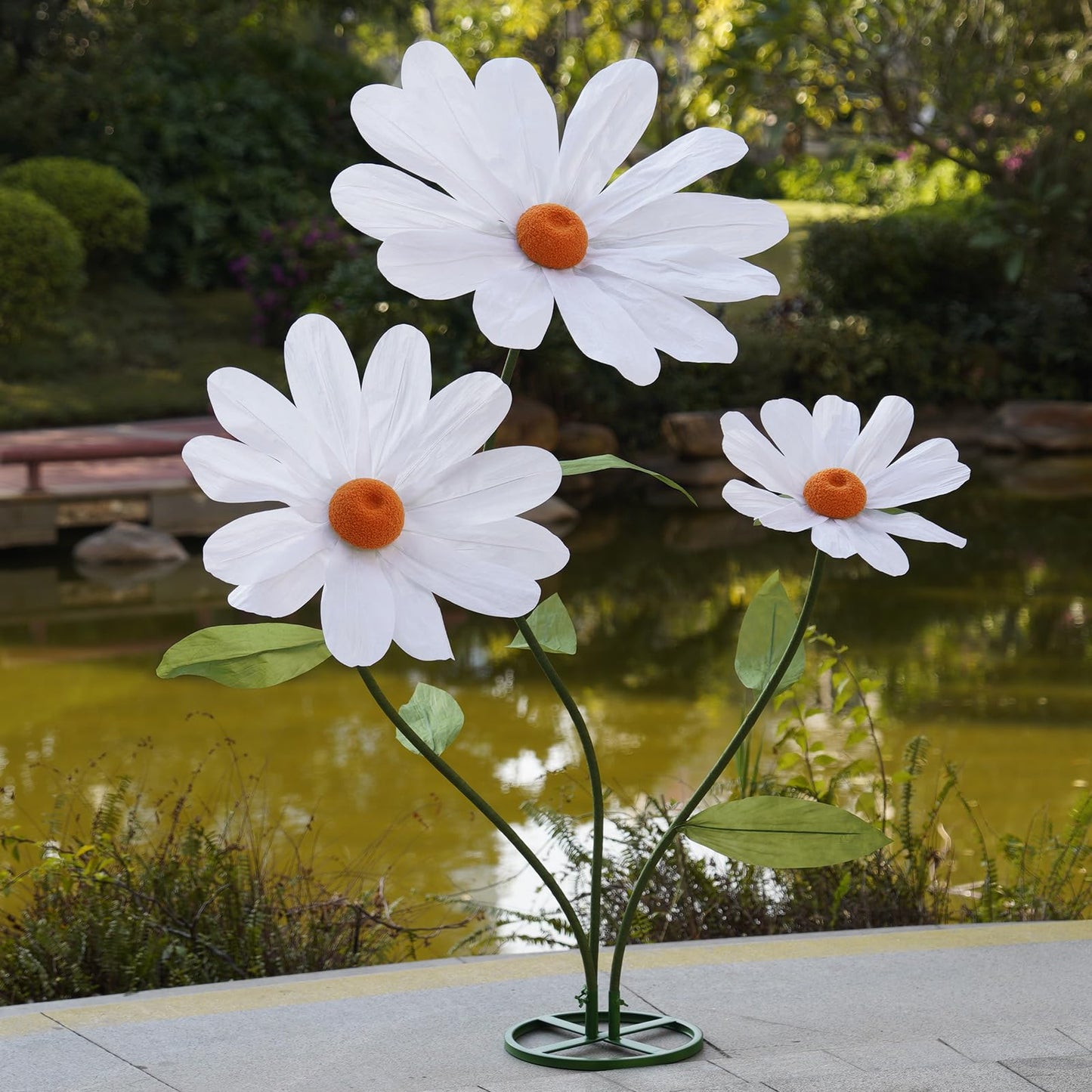 ZEYEXE Giant Flower for Decoration,Large Faux Daisy with Stand,Giant Artificial Flowers Decor Oversized Paper Flowers for Garden Party,Home,Weddings,Event & Commercial Display (White)