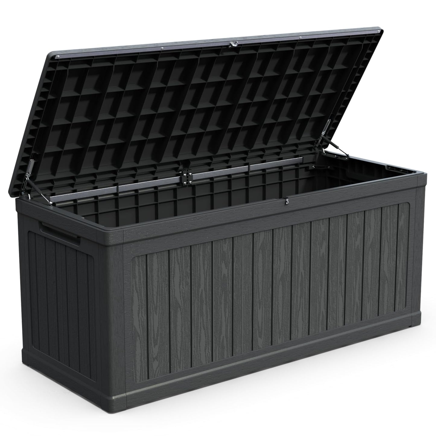 KCSWKJ Large Outdoor Storage Deck Box for Patio Furniture, Outdoor Cushions, Garden Tools and Sports/Pools Equipment, Waterproof Resin, Lockable, Black