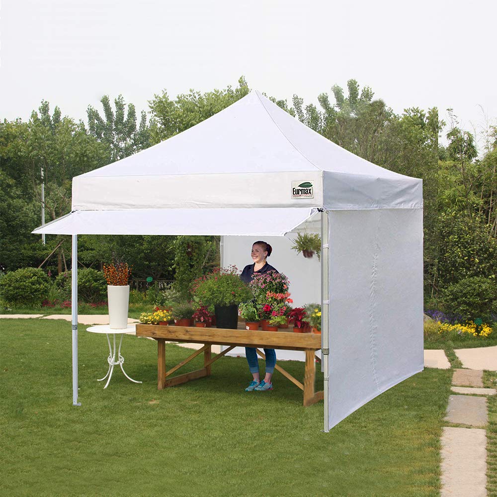 Eurmax USA 10x10 Pop Up Canopy,Commercial Tent with Patented No-Tip Rolling Bag,30sqft Extension Awning & 4 Zippered Removable Walls,UV & Water Resistant,Heavy Duty Instant Shelter Gazebo,Grey