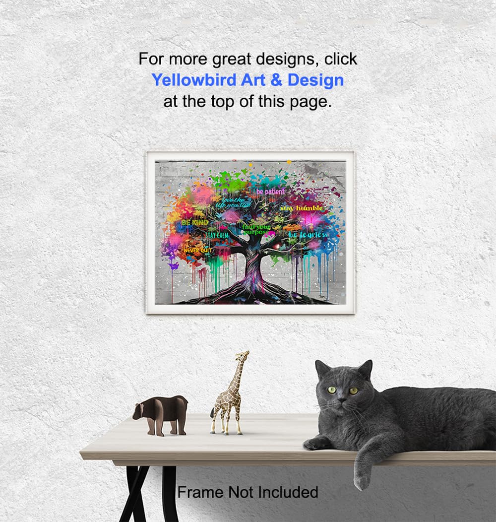 Inspirational Tree of Life Wall Art - Home Office Gifts for Women - Boss lady - Womens empowerment - Growth mindset - Success Wall Art - Graffiti Decor - Banksy Print - Motivational poster