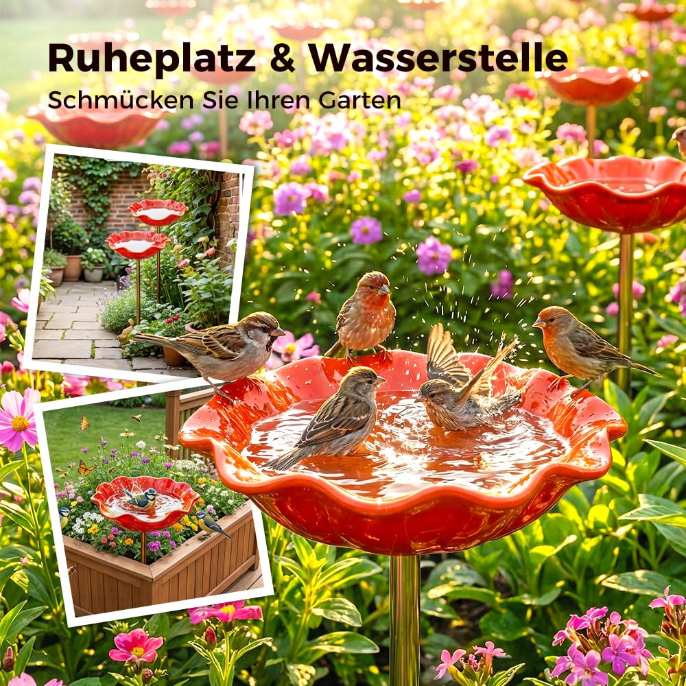 Handmade Metal Flower Garden Stake, 2026 New Handmade Flower Garden Stakes Bird Bath, Hold Water Suitable for Gardens, Patios, Lawns, Backyard Decor and Outdoor Landscaping Use (B)
