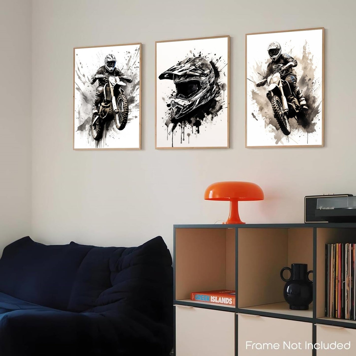 ZUGHRERF Motorbike Trendy Wall Art Black and White Motorcycle Canvas Poster Prints Artwork Cool Racer Sports Pictures Motocross Rider Graffiti Helmet Painting for Boys Teen Man Cave Home Decor 12x16in