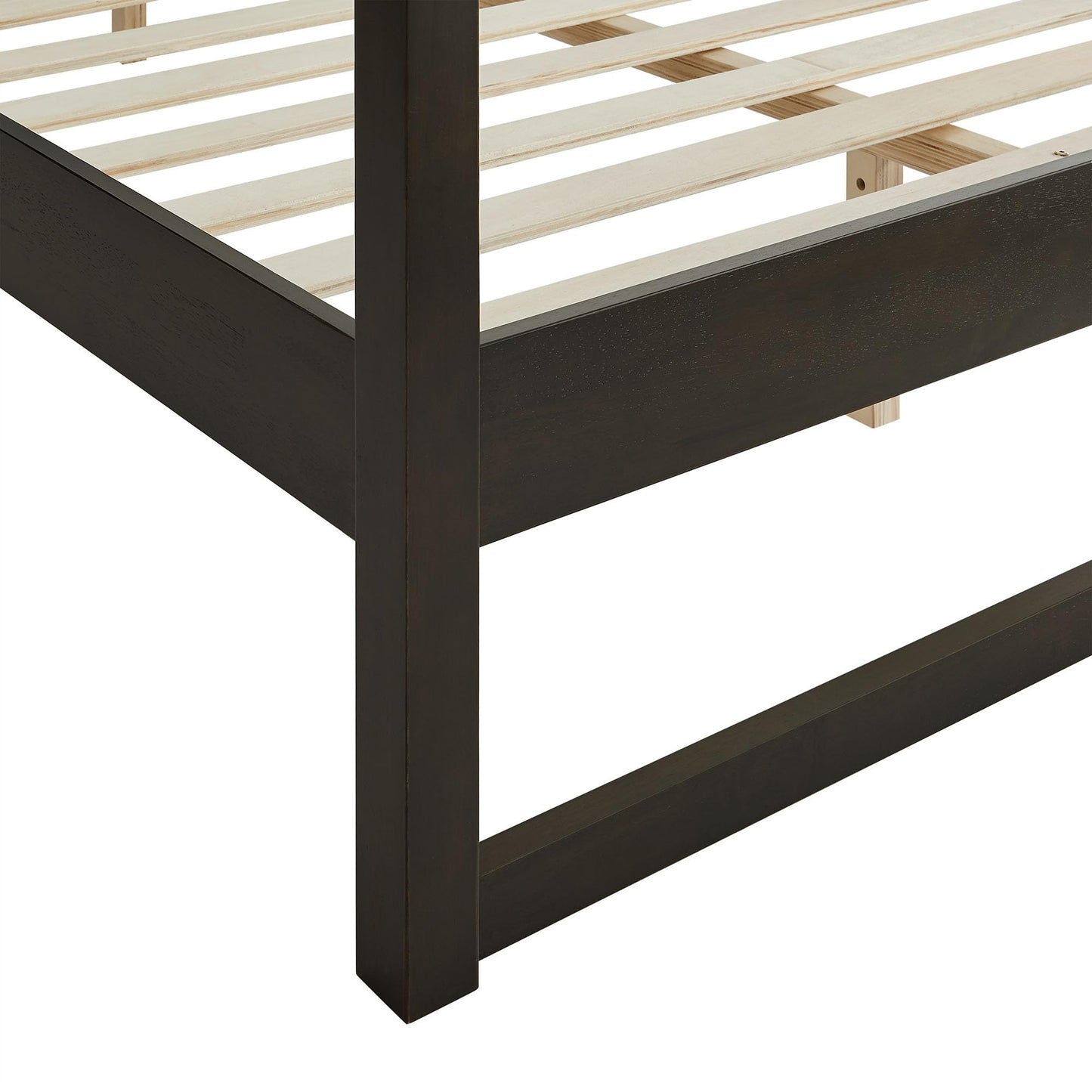 Modway Alva Queen Size 4-Post Wood Platform Canopy Bed in Smoked Oak – with with Headboard and Solid Rubberwood Frame