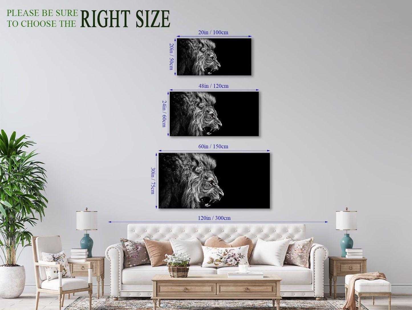 arteWOODS Canvas Wall Art Lion Painting Modern Large Beast Canvas Artwork Contemporary Wall Art Pictures Black and White Lion for Kitchen Office Home Decoration 24" x 48"