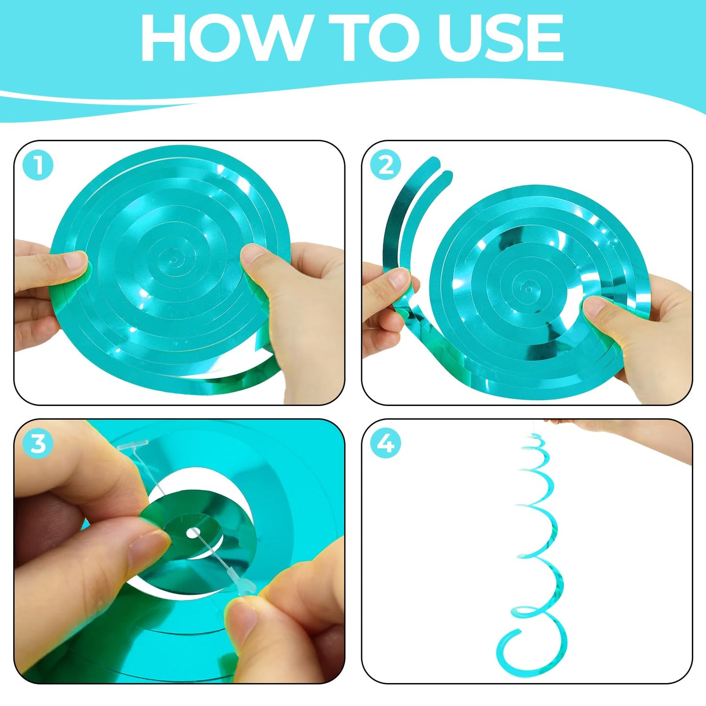 24 PCS Teal Hanging Swirl, Sparkle Ceiling Hanging Decorations, Plastic Streamer Party Decorations with Double-Swirls and Single-Swirls for Birthday Decorations, Graduation, Easter, Baby Shower
