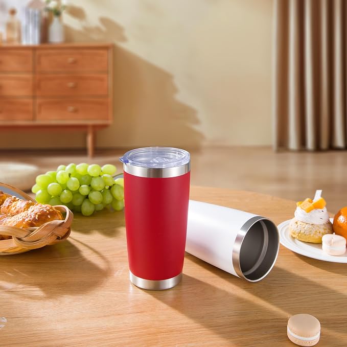 20 oz Tumbler Stainless Steel Tumblers with Lid Double Wall Vacuum Insulated Coffee Mug 20oz Powder Coated Cup for Hot and Cold Drinks, Red, 1 pack
