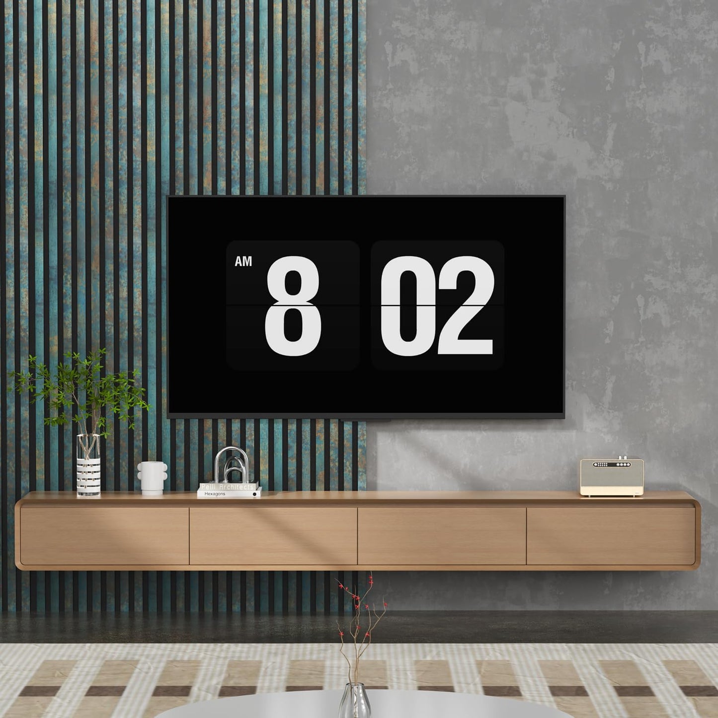 GreenClad Wood Slat Wall Panels for Interior Wall Decor, Acoustic MDF Wall Panels with PET Backing, Easy Install Wall Paneling for Living Room Bedroom Office, Antique Teal Blue Accent (94" x 12.6")