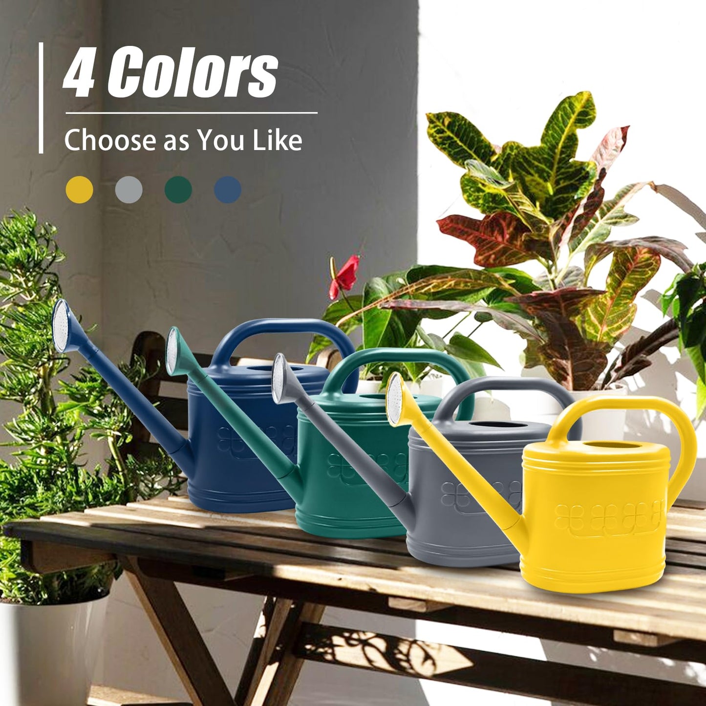 Watering Can for Indoor & Outdoor Plants, Plant Watering Can with Stainless Steel Shower Head, 1 Gallon Plastic Watering Can for Garden, Flowers, Vegetable, Greenhouse (Dark Blue, 1 Gallon)