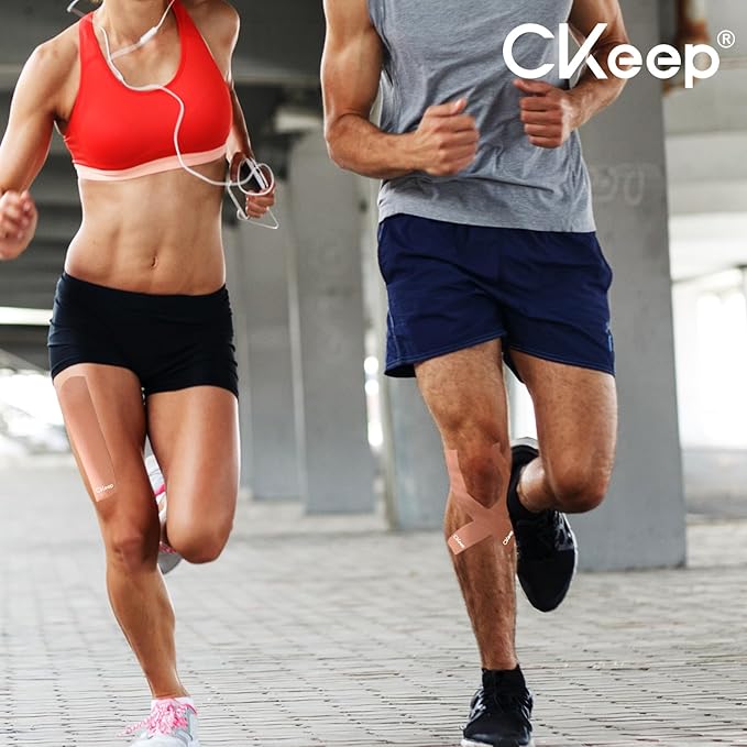 CKeep 4 Rolls Kinesiology Tape, Original Cotton Elastic Athletic Tape, 20 Precut 10" Strips Each, Beige, Ideal for Muscle Support & Injury Prevention