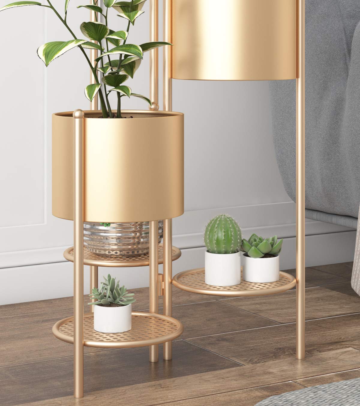 AISUNDY Metal Plant Stand, 6 Tier 6 Potted Indoor Gold Flower Pot Stand Holder Shelf, Foldable Decorative Display Rack for Multiple Potted Plants, Patio Garden, Living Room, Corner Balcony & Bedroom