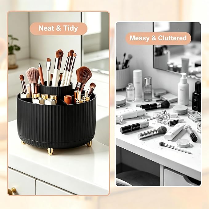 360° Rotating Makeup Brush Holder Organizer, Makeup Organizers Countertop, Makeup Organization and Skincare Storage for Vanity, Desktop, Bathroom