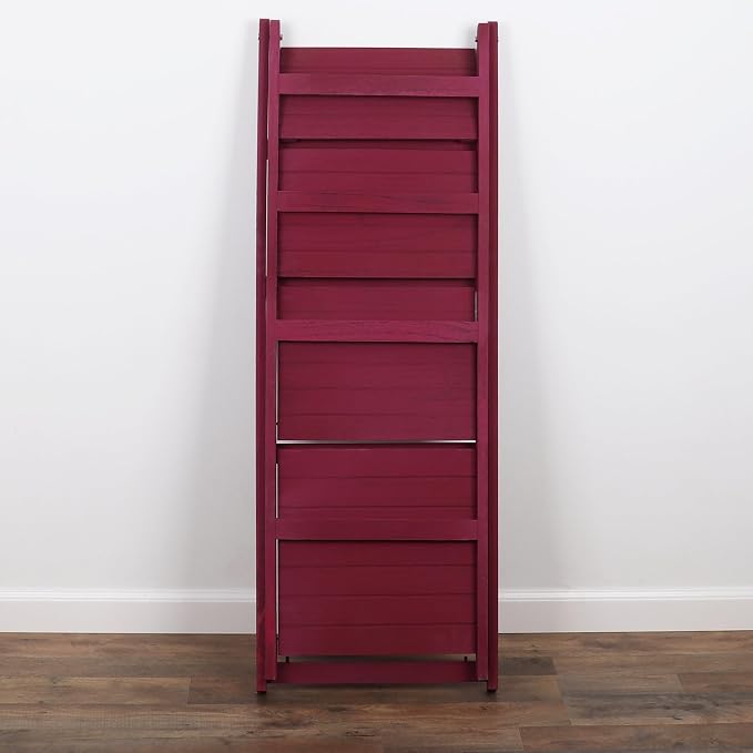 Distressed Ladder Shelf - Rustic Leaning Bookshelf for Home Decor (Raspberry)